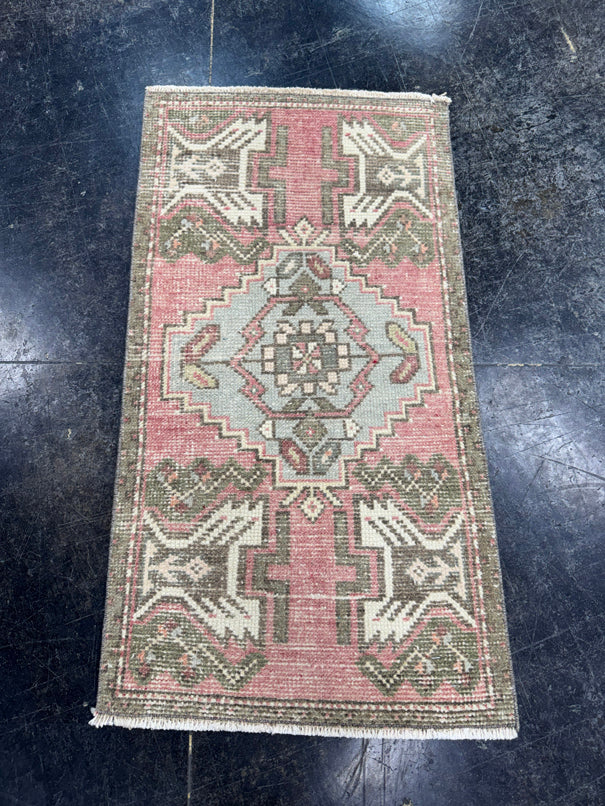 Turkish Mini Rug Oriental Hand Knotted Vintage Rug  1'8'' x  3'1'' #12191