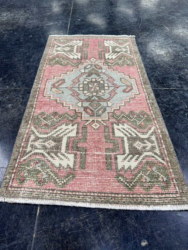 Turkish Mini Rug Oriental Hand Knotted Vintage Rug  1'8'' x  3'1'' #12191