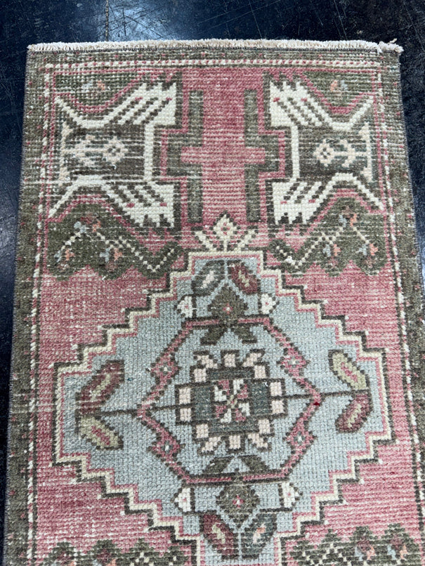 Turkish Mini Rug Oriental Hand Knotted Vintage Rug  1'8'' x  3'1'' #12191