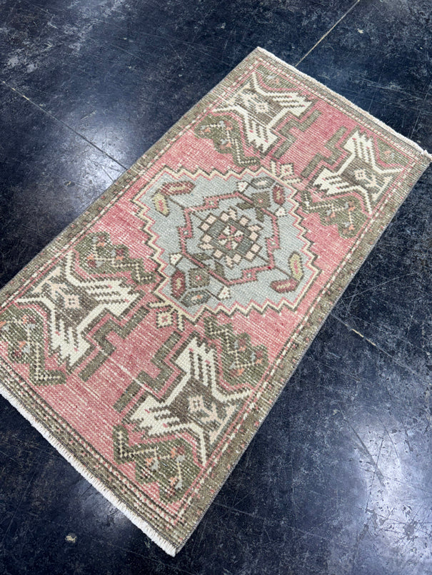 Turkish Mini Rug Oriental Hand Knotted Vintage Rug  1'8'' x  3'1'' #12191
