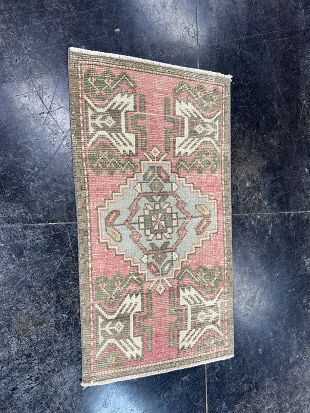 Turkish Mini Rug Oriental Hand Knotted Vintage Rug  1'8'' x  3'1'' #12191