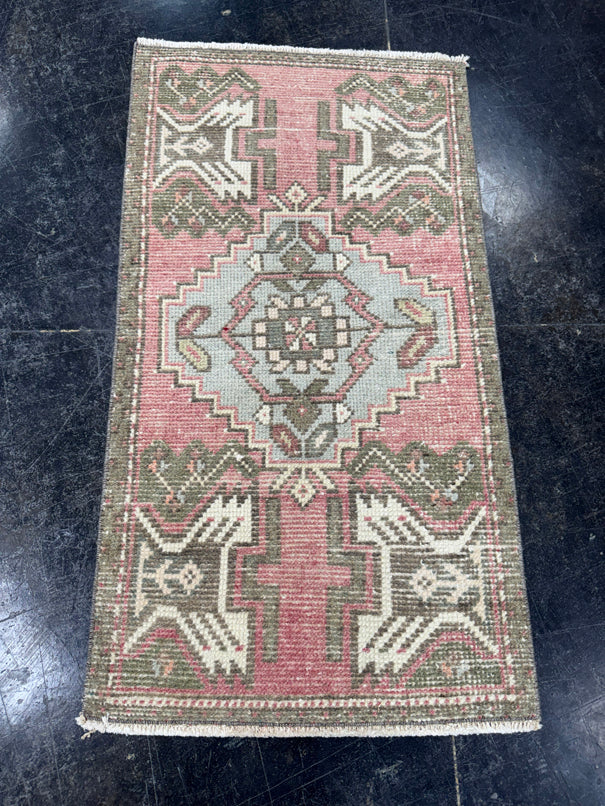 Turkish Mini Rug Oriental Hand Knotted Vintage Rug  1'8'' x  3'1'' #12191