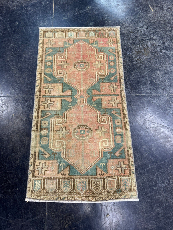 Turkish Mini Rug Oriental Hand Knotted Vintage Rug  1'6'' x  3' #12193