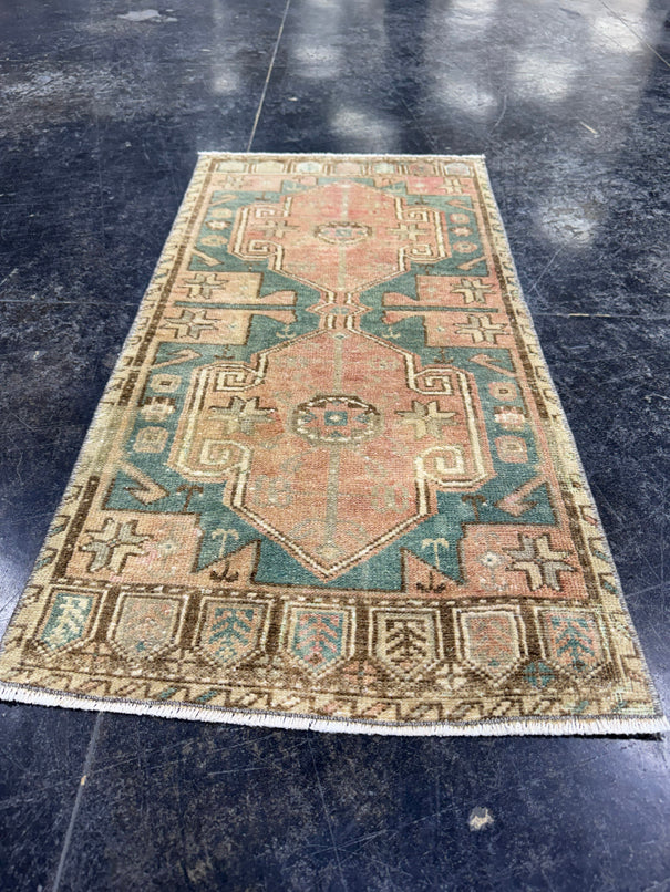 Turkish Mini Rug Oriental Hand Knotted Vintage Rug  1'6'' x  3' #12193