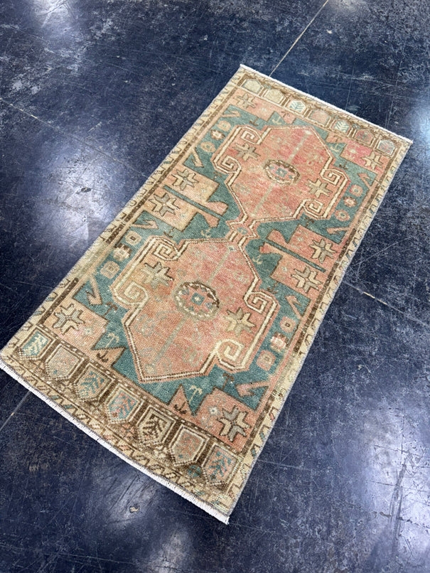 Turkish Mini Rug Oriental Hand Knotted Vintage Rug  1'6'' x  3' #12193