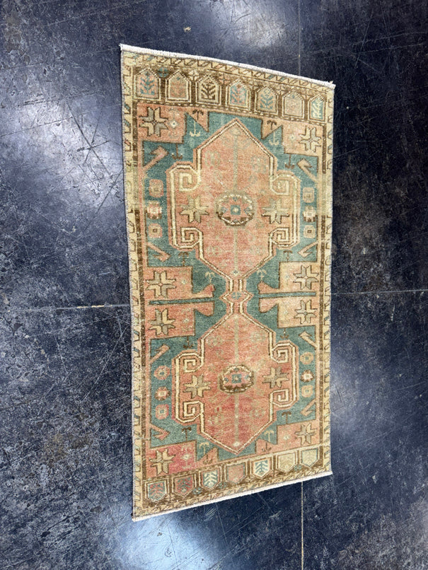 Turkish Mini Rug Oriental Hand Knotted Vintage Rug  1'6'' x  3' #12193