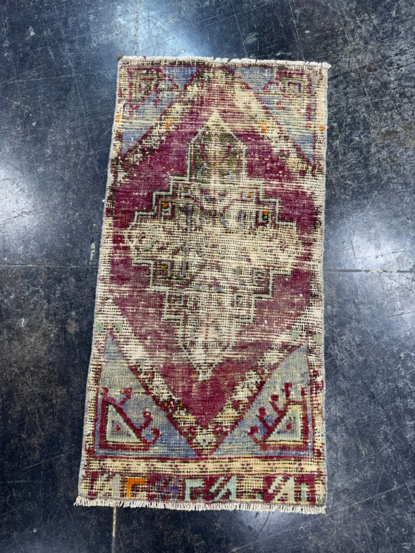 Turkish Mini Rug Oriental Hand Knotted Vintage Rug  1'4'' x  2'8'' #12194