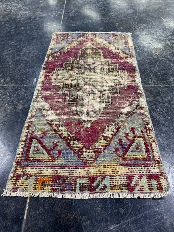 Turkish Mini Rug Oriental Hand Knotted Vintage Rug  1'4'' x  2'8'' #12194