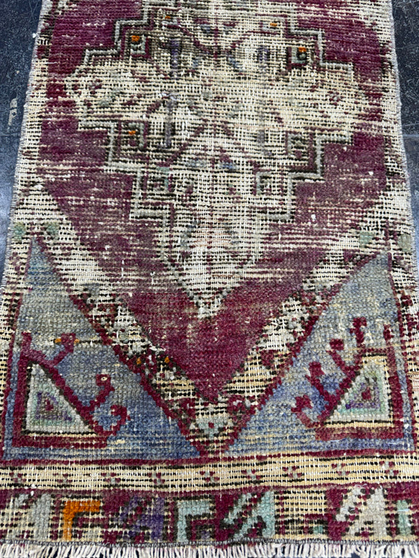 Turkish Mini Rug Oriental Hand Knotted Vintage Rug  1'4'' x  2'8'' #12194