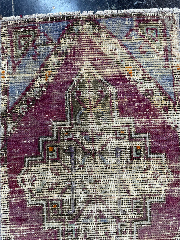 Turkish Mini Rug Oriental Hand Knotted Vintage Rug  1'4'' x  2'8'' #12194