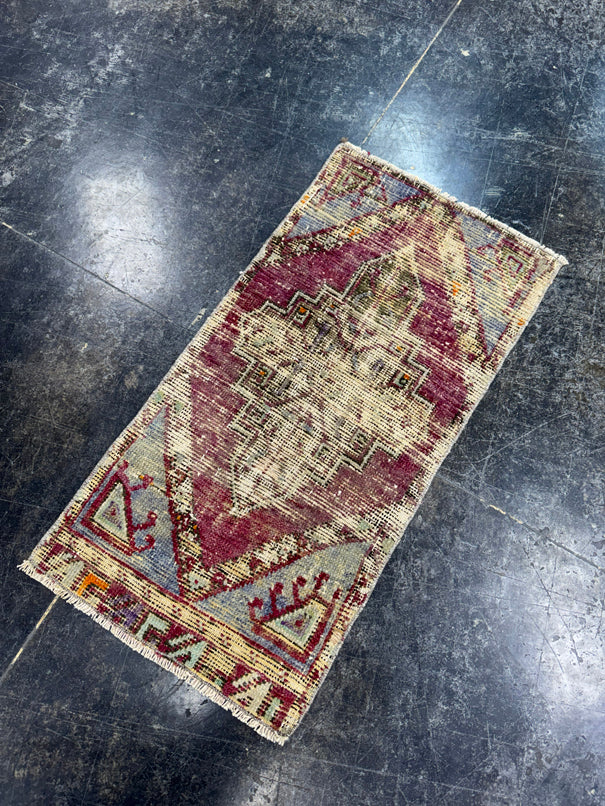 Turkish Mini Rug Oriental Hand Knotted Vintage Rug  1'4'' x  2'8'' #12194