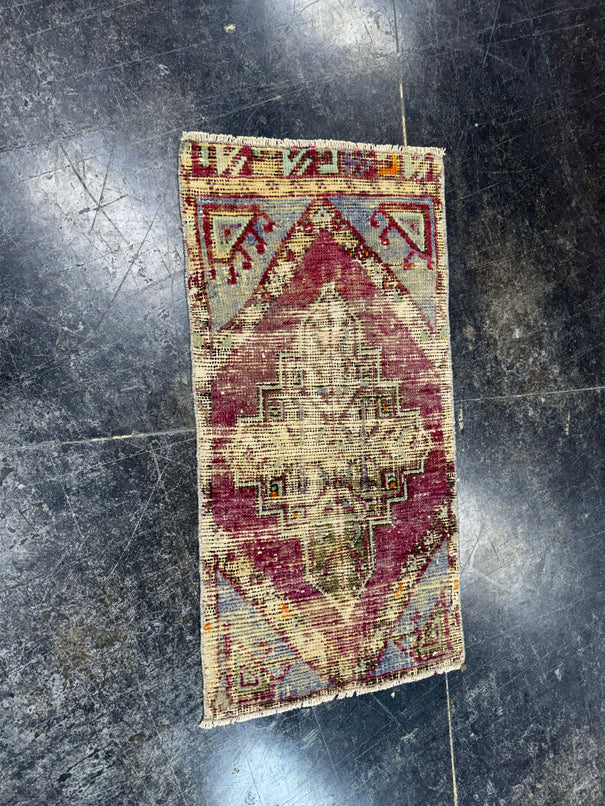 Turkish Mini Rug Oriental Hand Knotted Vintage Rug  1'4'' x  2'8'' #12194