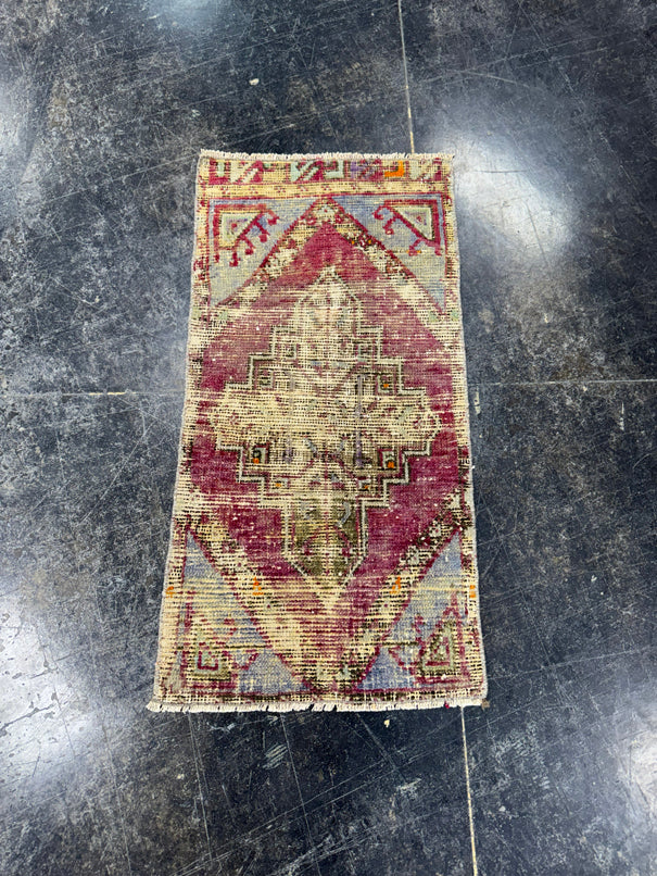Turkish Mini Rug Oriental Hand Knotted Vintage Rug  1'4'' x  2'8'' #12194