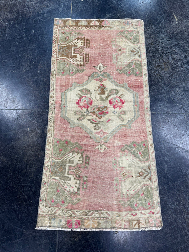 Turkish Mini Rug Oriental Hand Knotted Vintage Rug  1'9'' x  3'8'' #12190