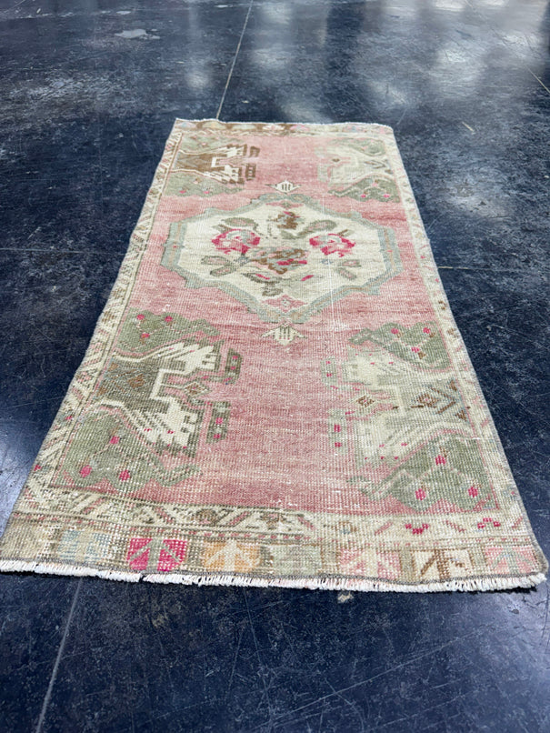 Turkish Mini Rug Oriental Hand Knotted Vintage Rug  1'9'' x  3'8'' #12190