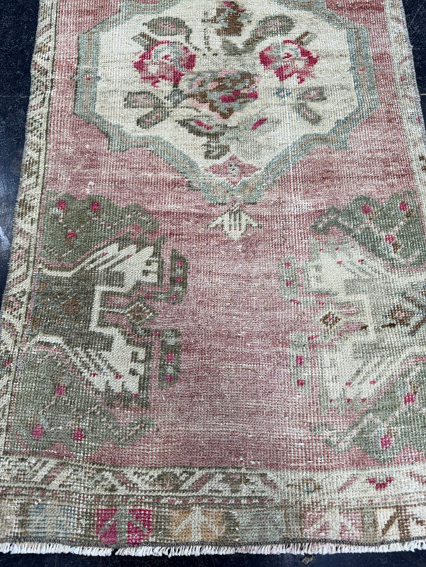 Turkish Mini Rug Oriental Hand Knotted Vintage Rug  1'9'' x  3'8'' #12190