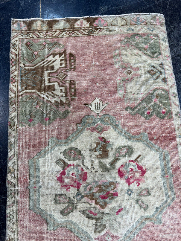 Turkish Mini Rug Oriental Hand Knotted Vintage Rug  1'9'' x  3'8'' #12190