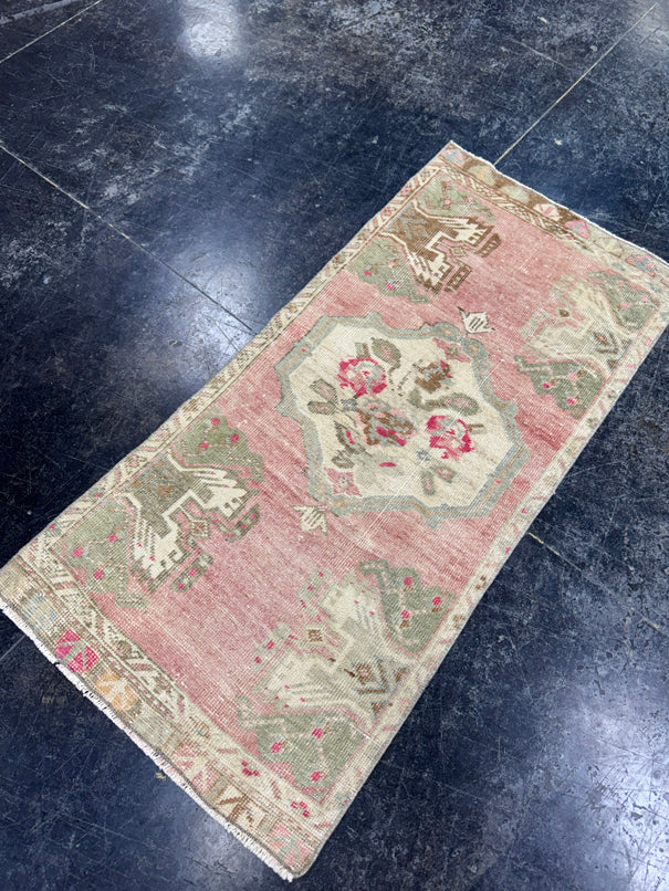 Turkish Mini Rug Oriental Hand Knotted Vintage Rug  1'9'' x  3'8'' #12190