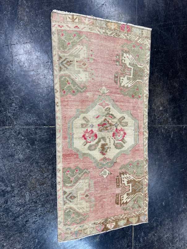 Turkish Mini Rug Oriental Hand Knotted Vintage Rug  1'9'' x  3'8'' #12190