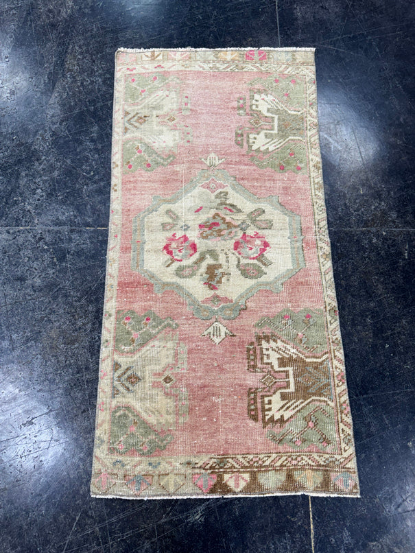Turkish Mini Rug Oriental Hand Knotted Vintage Rug  1'9'' x  3'8'' #12190