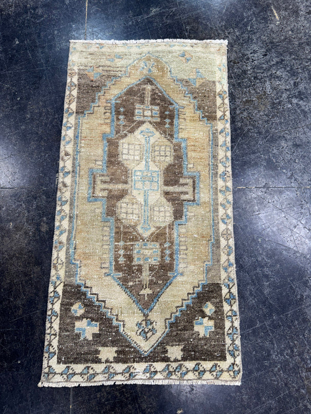 Turkish Mini Rug Oriental Hand Knotted Vintage Rug  1'7'' x  3'2'' #12189