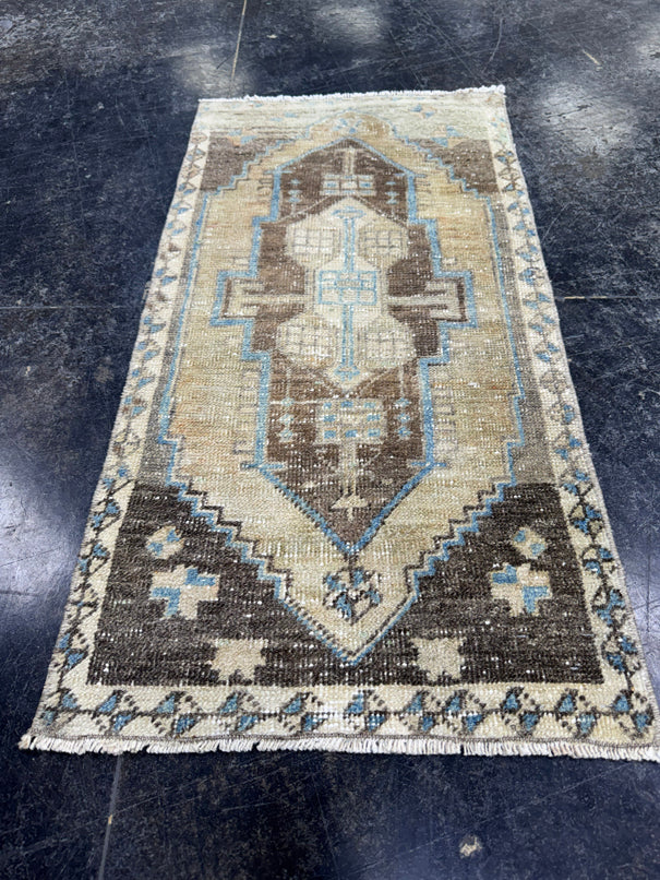 Turkish Mini Rug Oriental Hand Knotted Vintage Rug  1'7'' x  3'2'' #12189