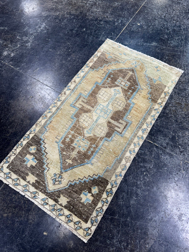 Turkish Mini Rug Oriental Hand Knotted Vintage Rug  1'7'' x  3'2'' #12189