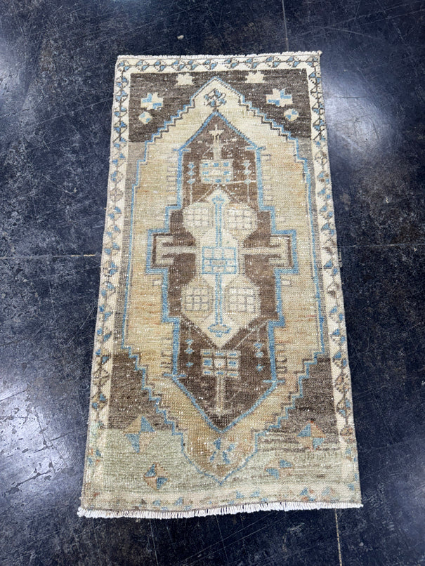 Turkish Mini Rug Oriental Hand Knotted Vintage Rug  1'7'' x  3'2'' #12189