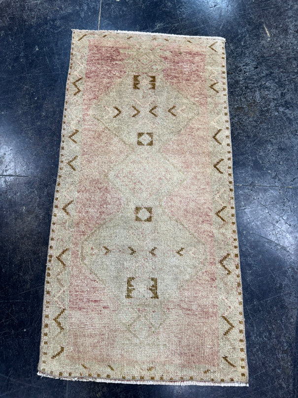Turkish Mini Rug Oriental Hand Knotted Vintage Rug  1'10'' x  3'8'' #12188