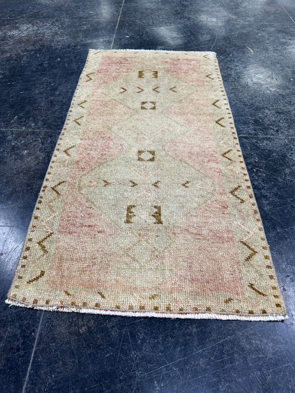 Turkish Mini Rug Oriental Hand Knotted Vintage Rug  1'10'' x  3'8'' #12188