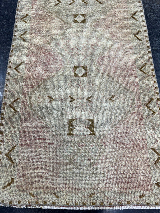 Turkish Mini Rug Oriental Hand Knotted Vintage Rug  1'10'' x  3'8'' #12188