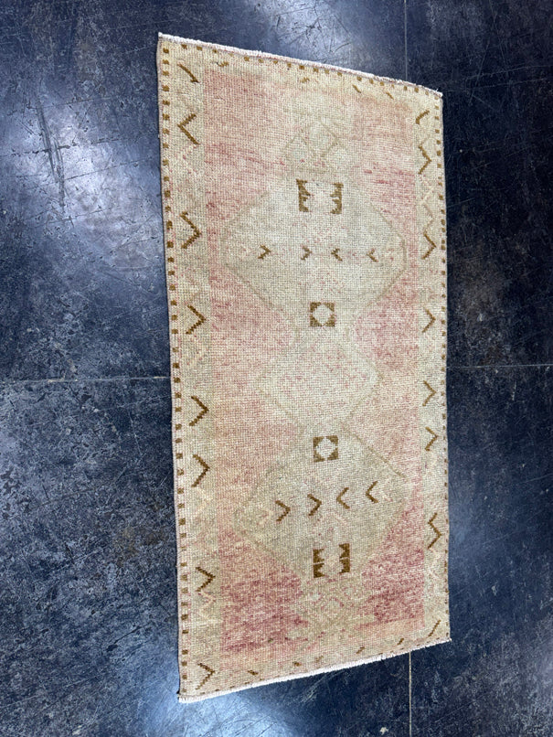 Turkish Mini Rug Oriental Hand Knotted Vintage Rug  1'10'' x  3'8'' #12188