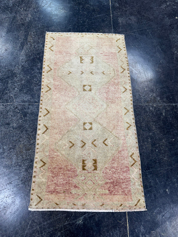 Turkish Mini Rug Oriental Hand Knotted Vintage Rug  1'10'' x  3'8'' #12188