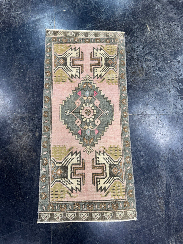 Turkish Mini Rug Oriental Hand Knotted Vintage Rug  1'8'' x  3'8'' #12184
