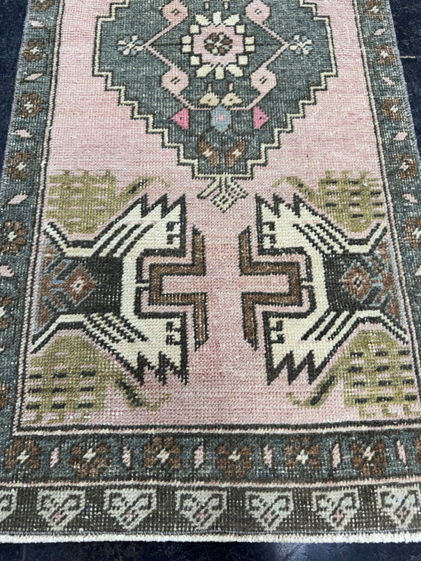 Turkish Mini Rug Oriental Hand Knotted Vintage Rug  1'8'' x  3'8'' #12184