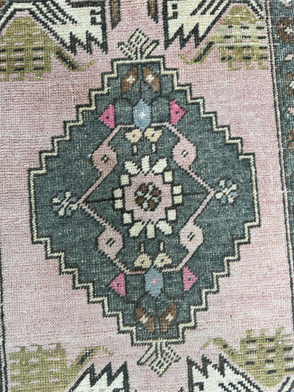 Turkish Mini Rug Oriental Hand Knotted Vintage Rug  1'8'' x  3'8'' #12184