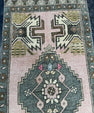 Turkish Mini Rug Oriental Hand Knotted Vintage Rug  1'8'' x  3'8'' #12184