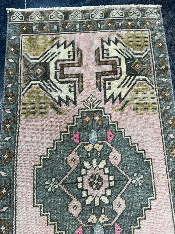 Turkish Mini Rug Oriental Hand Knotted Vintage Rug  1'8'' x  3'8'' #12184
