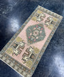Turkish Mini Rug Oriental Hand Knotted Vintage Rug  1'8'' x  3'8'' #12184