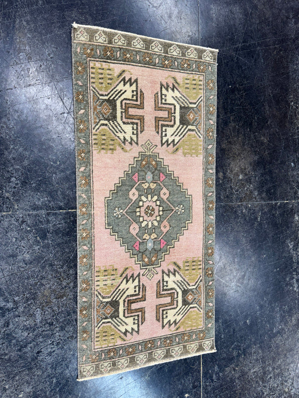 Turkish Mini Rug Oriental Hand Knotted Vintage Rug  1'8'' x  3'8'' #12184