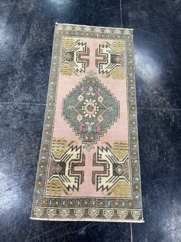 Turkish Mini Rug Oriental Hand Knotted Vintage Rug  1'8'' x  3'8'' #12184