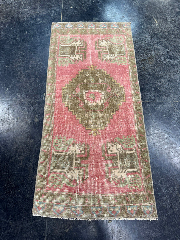 Turkish Mini Rug Oriental Hand Knotted Vintage Rug  1'8'' x  3'7'' #12183