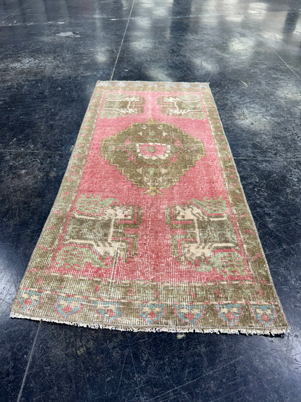 Turkish Mini Rug Oriental Hand Knotted Vintage Rug  1'8'' x  3'7'' #12183