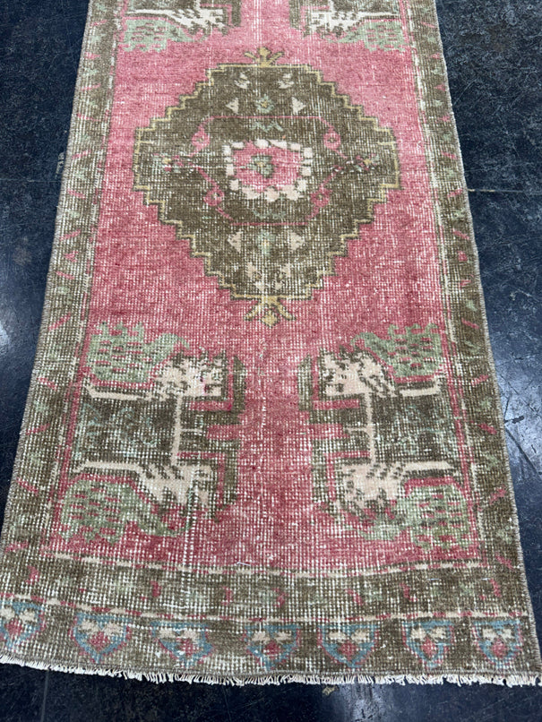 Turkish Mini Rug Oriental Hand Knotted Vintage Rug  1'8'' x  3'7'' #12183