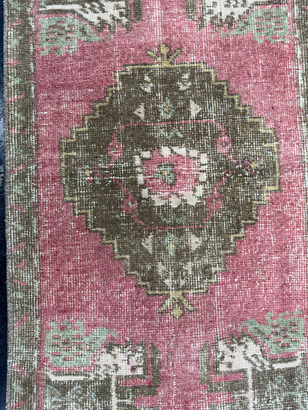 Turkish Mini Rug Oriental Hand Knotted Vintage Rug  1'8'' x  3'7'' #12183