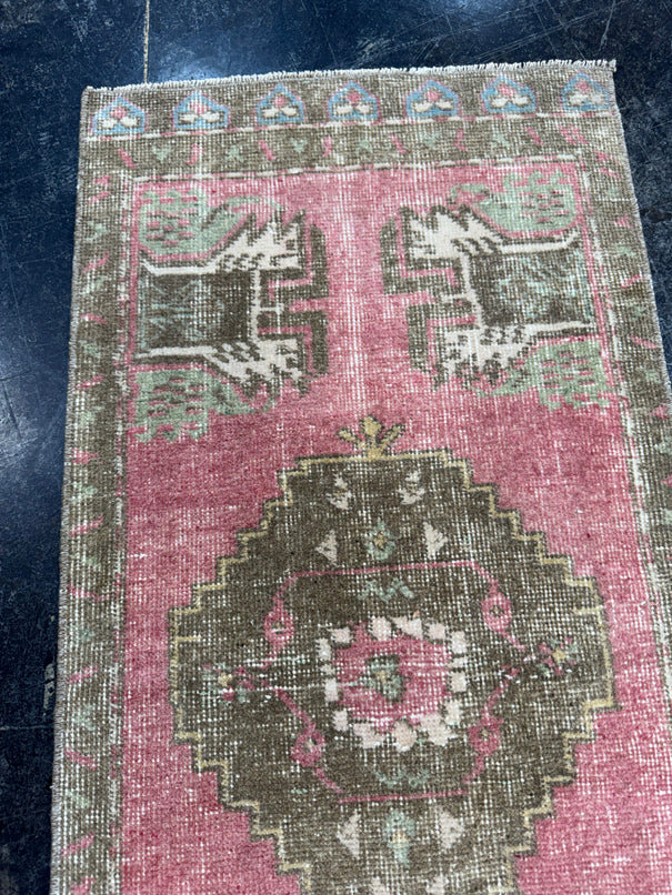 Turkish Mini Rug Oriental Hand Knotted Vintage Rug  1'8'' x  3'7'' #12183