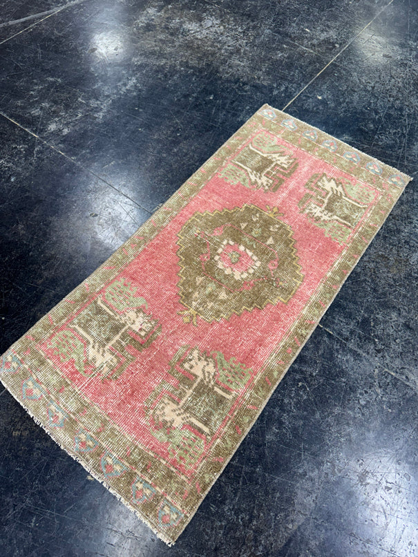 Turkish Mini Rug Oriental Hand Knotted Vintage Rug  1'8'' x  3'7'' #12183