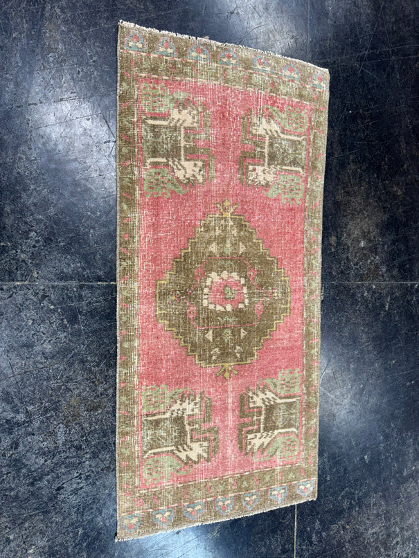 Turkish Mini Rug Oriental Hand Knotted Vintage Rug  1'8'' x  3'7'' #12183