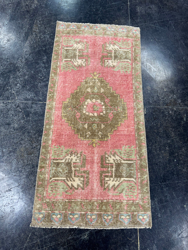 Turkish Mini Rug Oriental Hand Knotted Vintage Rug  1'8'' x  3'7'' #12183