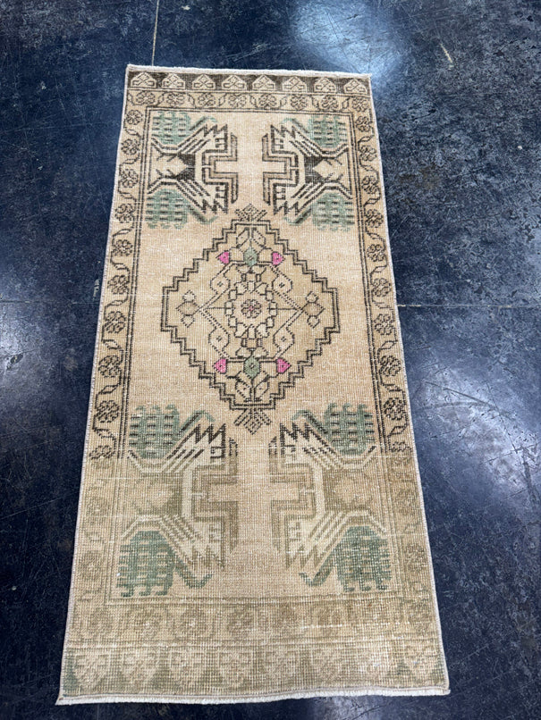 Turkish Mini Rug Oriental Hand Knotted Vintage Rug  1'8'' x  3'7'' #12182